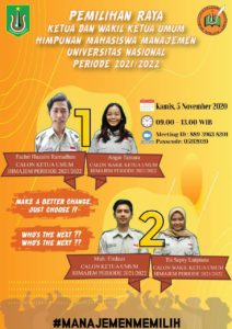 Read more about the article Pemilihan Raya Calon Ketua Umum dan Wakil Ketua Umum Himpunan Mahasiswa Manajemen Universitas Nasional Periode 2021/2022