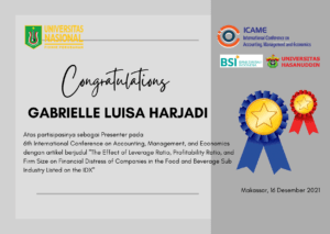Read more about the article Selamat kepada Gabrielle Luisa Harjadi atas Partisipasinya sebagai Presenter pada 6th ICAME 2021