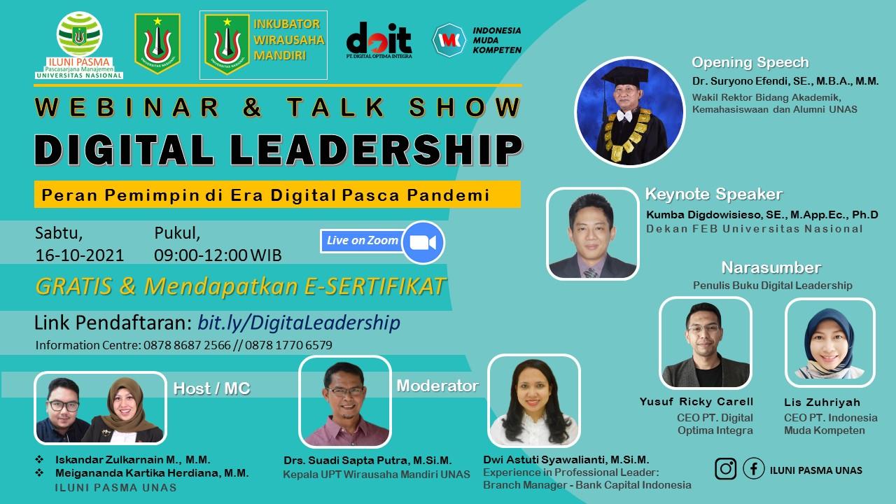 You are currently viewing Webinar dan Talk show: Digital Leadership (Peran Pemimpin di Era Digital Pasca Pandemi)