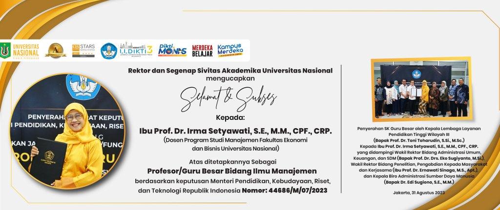Read more about the article Selamat & Sukses Kepada Ibu Prof. Dr. Irma Setyawati, S.E., M.M., CPF., CRP. Atas ditetapkannya Sebagai Profesor/Guru Besar Bidang Ilmu Manajemen