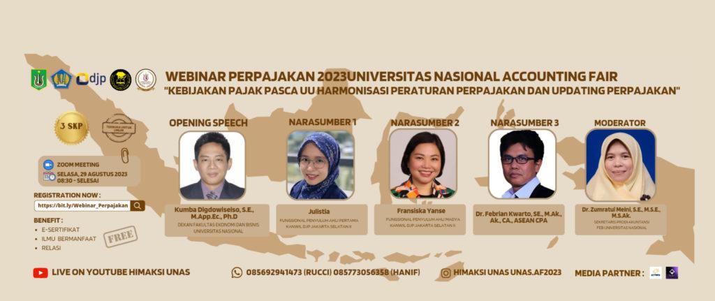 You are currently viewing Webinar Perpajakan Universitas Nasional Accounting Fair (UNAF) 2023