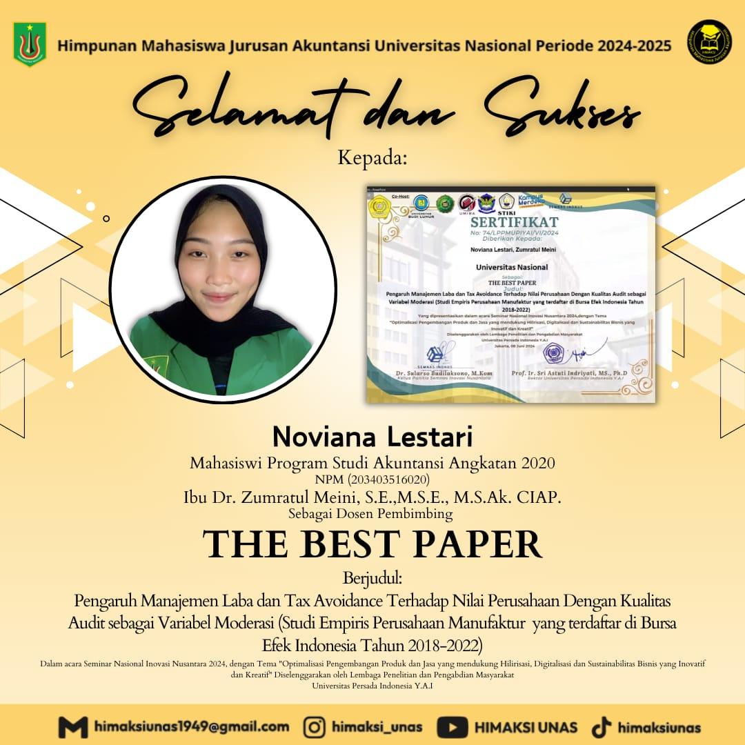 Read more about the article Aktif Berprestasi Akademik, Mahasiswa Prodi Akuntansi Raih Penghargaan Best Paper pada SEMNAS INONUS Call for Paper 2024