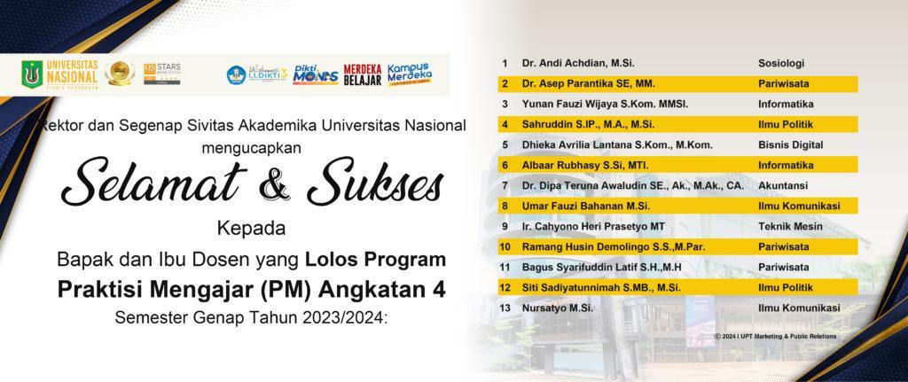 You are currently viewing Selamat & Sukses kepada Bapak dan Ibu Dosen yang Lolos Program Praktisi Mengajar (PM) Angkatan 4 Semester Genap Tahun 2023/2024