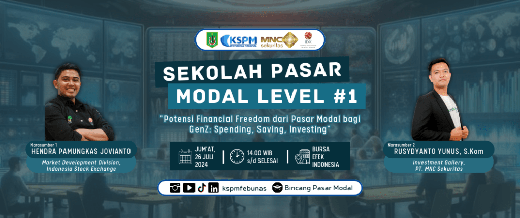 You are currently viewing Sekolah Pasar Modal Level 1: “Potensi Financial Freedom dari Pasar Modal bagi GenZ: Spending, Saving, Investing”