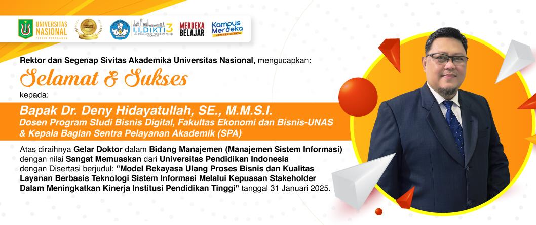 You are currently viewing Selamat & Sukses Kepada Bapak Dr. Deny Hidayatullah, SE., M.M.S.I. Atas Diraihnya Gelar Doktor Bidang Manajemen (Manajemen Sistem Informasi)