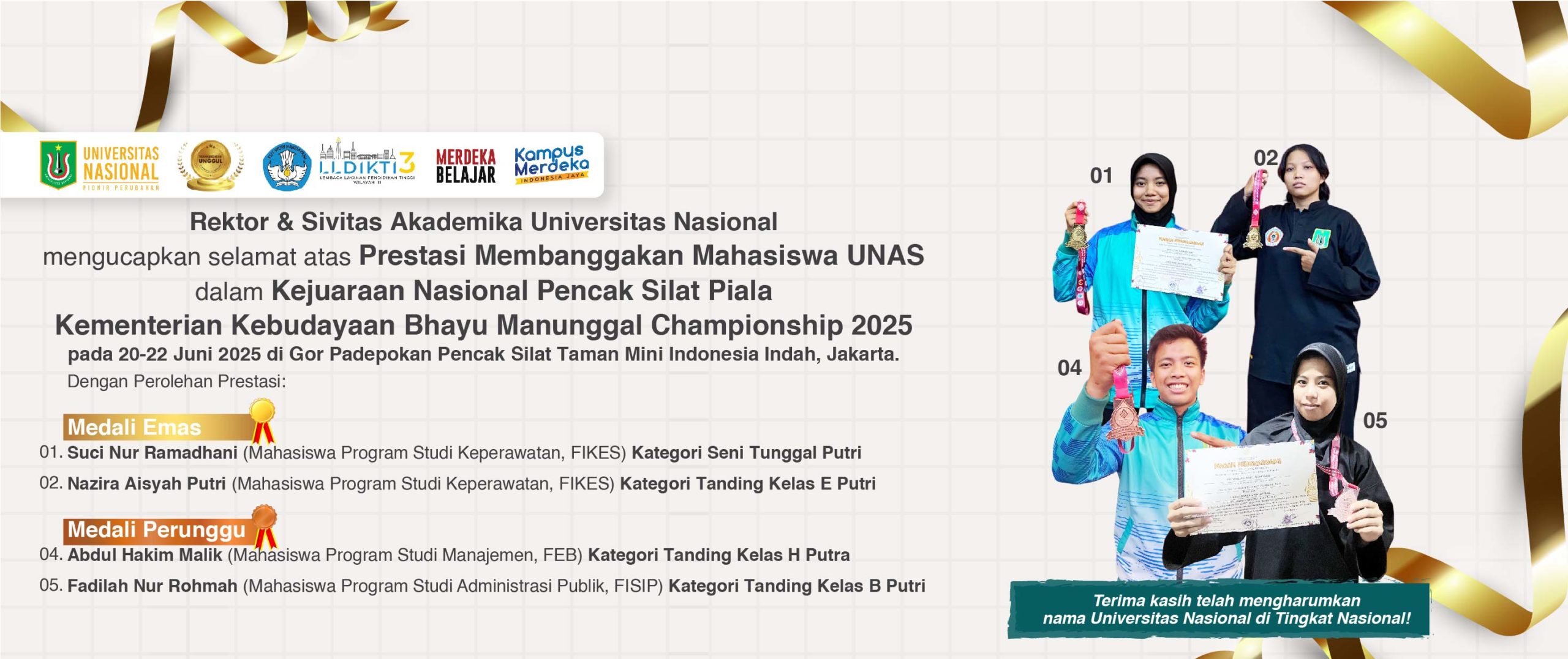 You are currently viewing Selamat dan Sukses Kepada Mahasiswa-Mahasiswi Universitas Nasional Atas Prestasinya