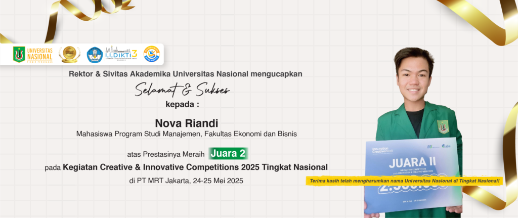 Selamat dan Sukses Kepada Nova Riandi Mahasiswa Prodi Manajemen, FEB UNAS atas Prestasinya