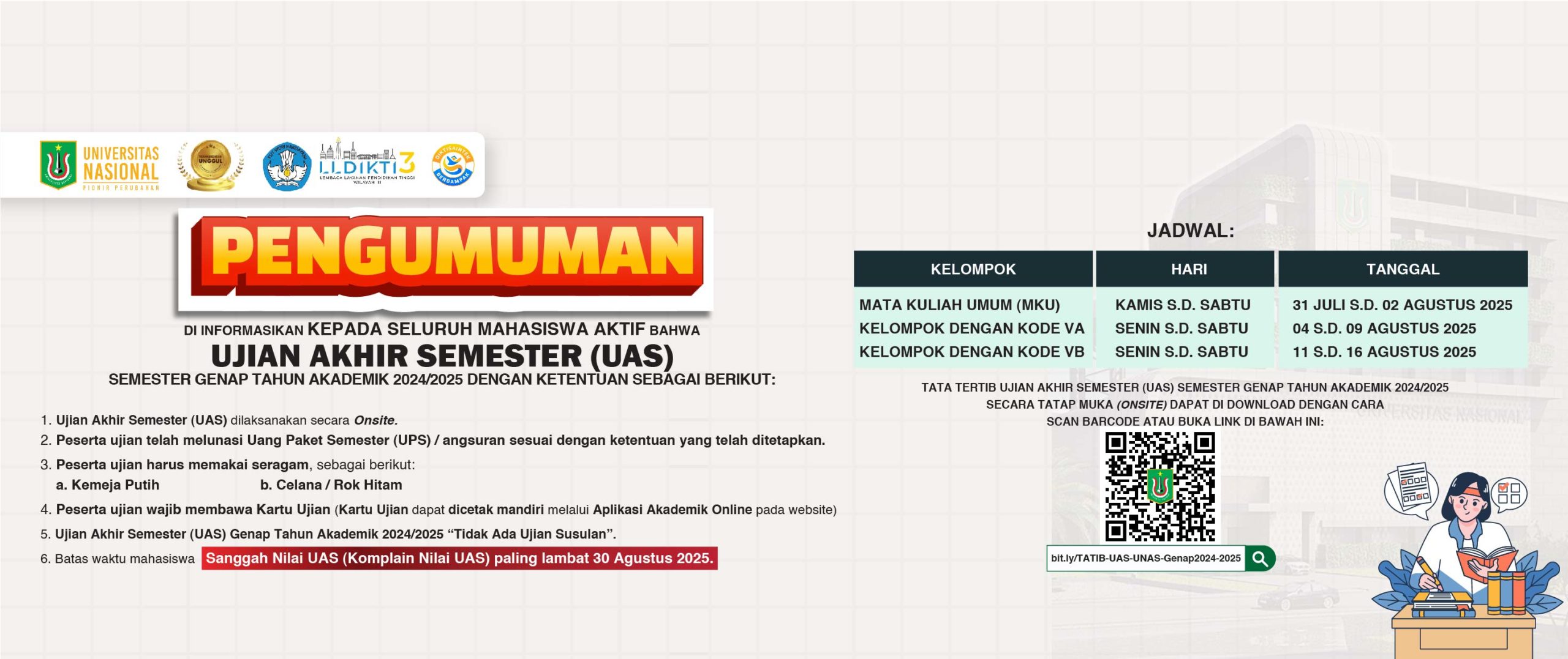 You are currently viewing Pengumuman: Ujian Akhir Semester (UAS) Bagi Mahasiswa Aktif Semester Genap T.A. 2024/2025