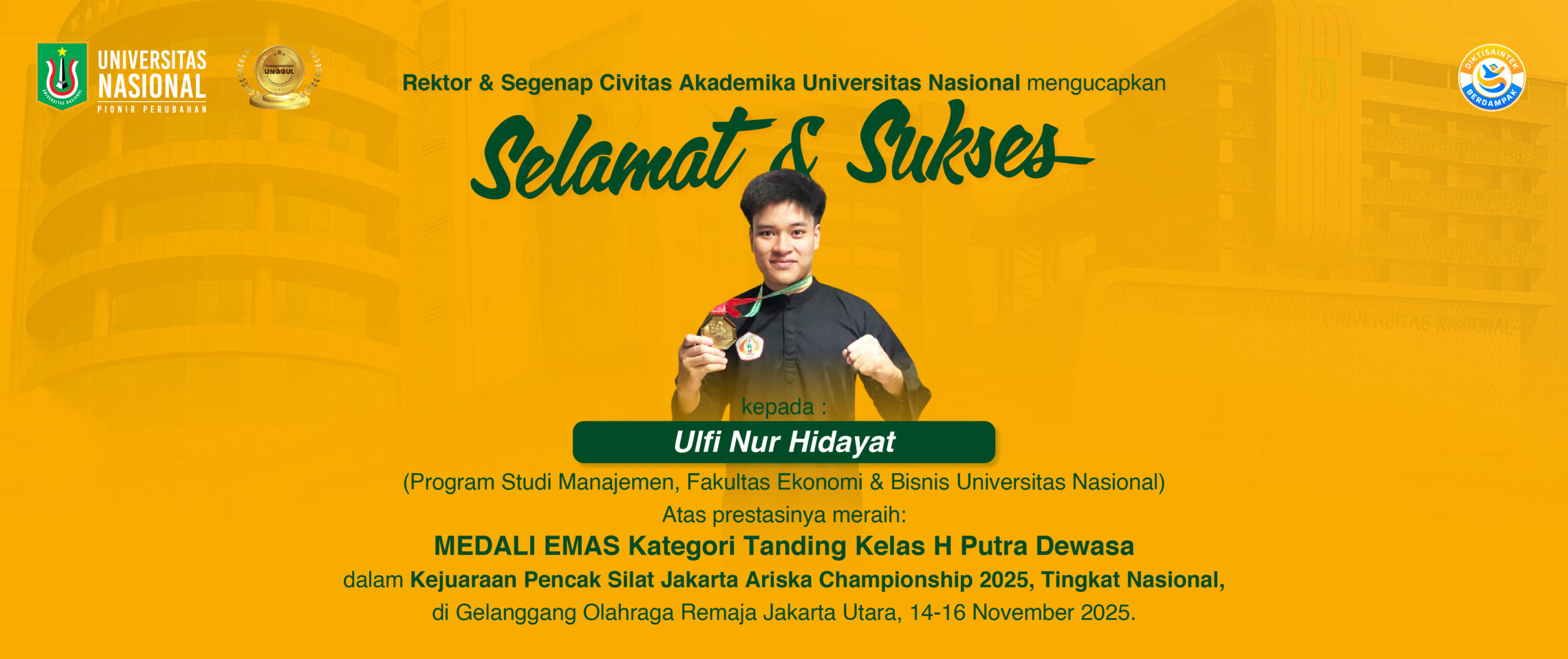 You are currently viewing Selamat dan Sukses Kepada Ulfi Nur Hidayat Mahasiswa Prodi Manajemen, FEB UNAS atas Prestasinya
