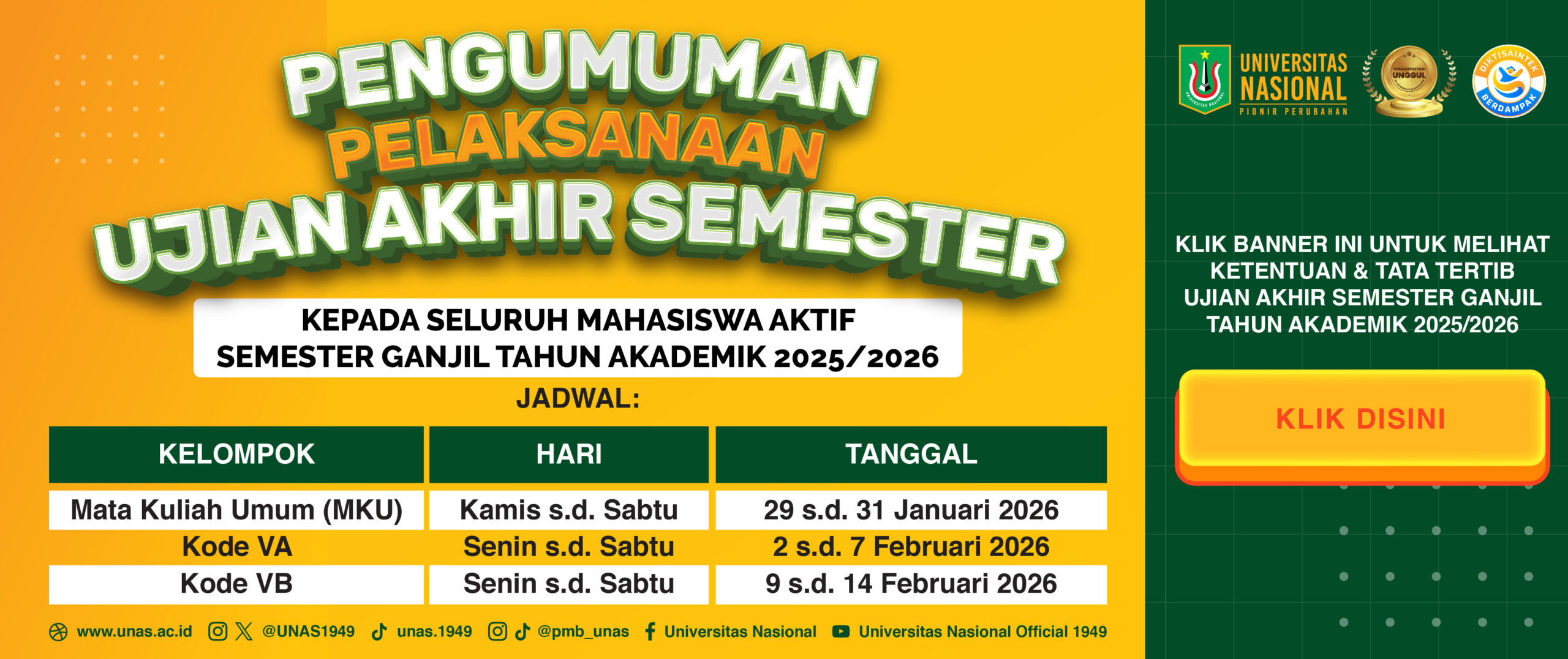You are currently viewing Pengumuman Pelaksanaan Ujian Akhir Semester (UAS) Bagi Mahasiswa Aktif Semester Ganjil T.A. 2025/2026