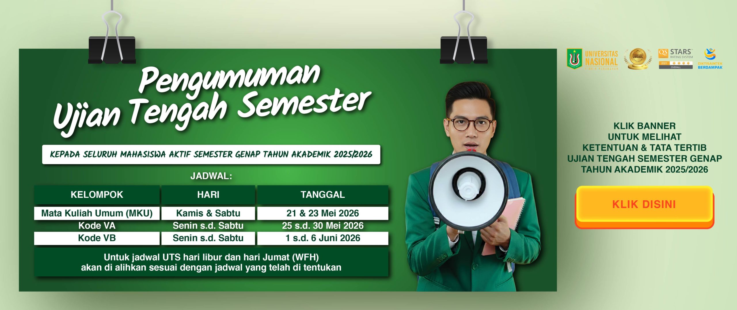 You are currently viewing Pengumuman Pelaksanaan Ujian Tengah Semester (UTS) Bagi Mahasiswa Aktif Semester Genap T.A. 2025/2026